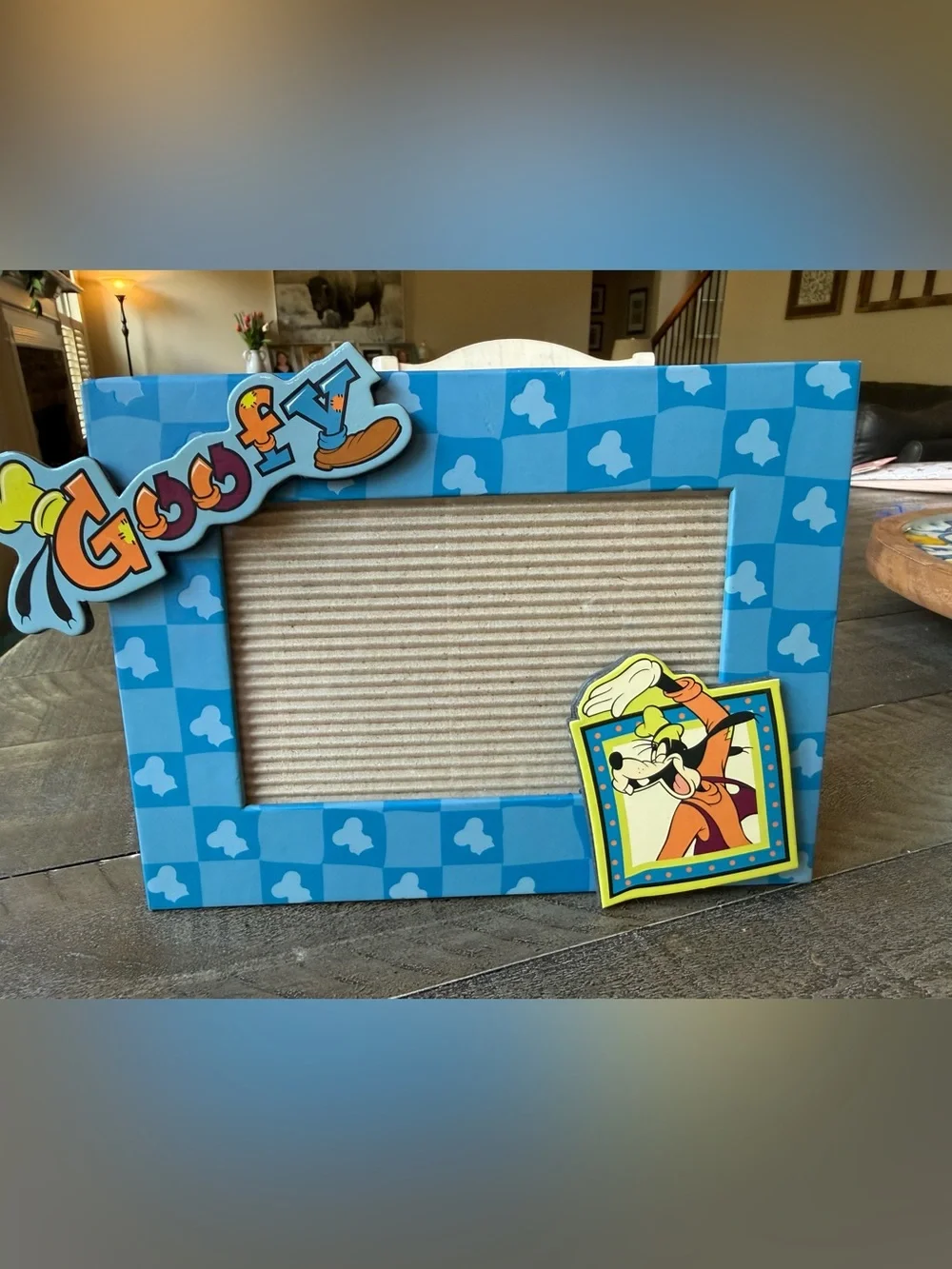 Retro Disney Goofy Photo Frame Blue Checkered 3D Character Decor